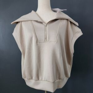 Merokeety Women's XL Beige Quarter Zip Athleisure Cape Neck Top New